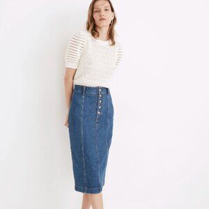 Stretch Denim Button-Front Midi Pencil Skirt (Alfoxton Wash)